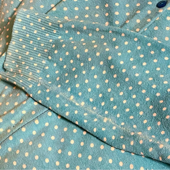 Cherokee Blue White Polka Dot Button Front Cardigan Sweater Ribbed 3/4 Sleeve XL - Picture 13 of 15